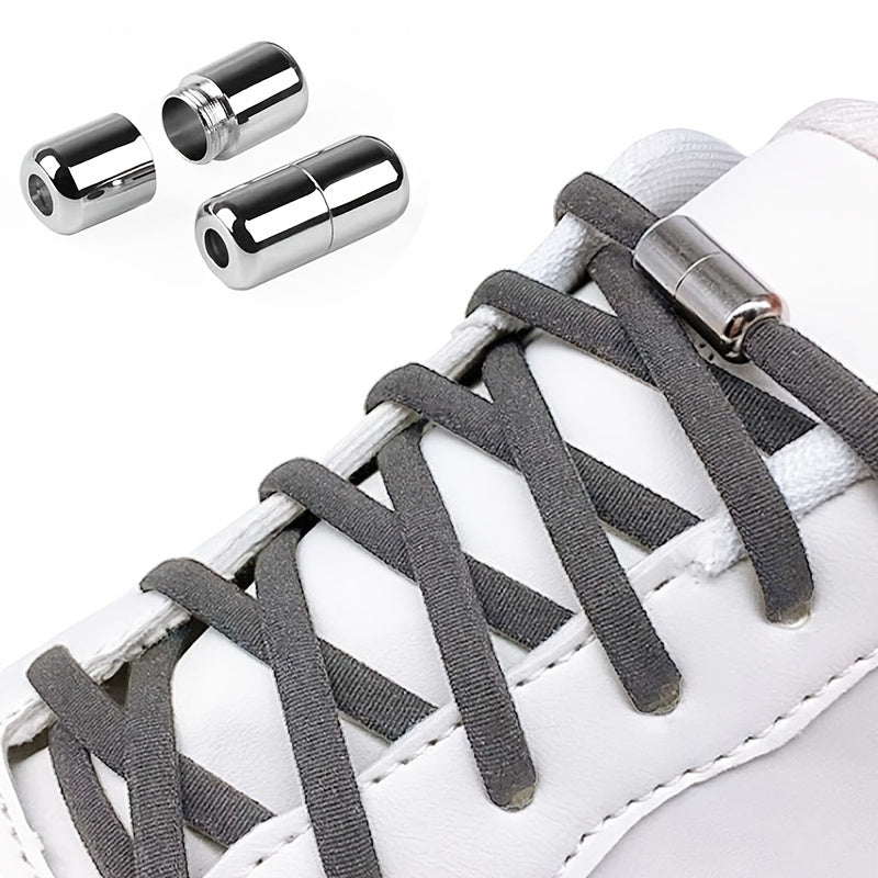 Unisex Elastic No-Tie Shoelaces with Metal Aglets White Sporty Laces