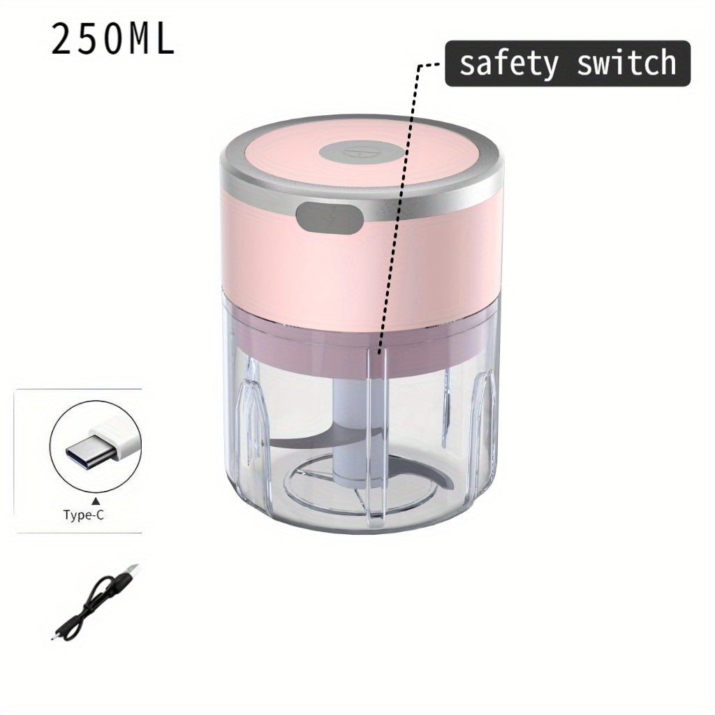 Electric garlic chopper and meat grinder 8.45oz capacity compact design safety switch Type-C charging