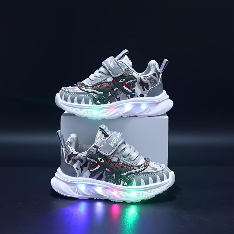 Boys' Dinosaur LED Light Sneakers for Ages 1-6 Spring Autumn Casual T-Rex Shoes