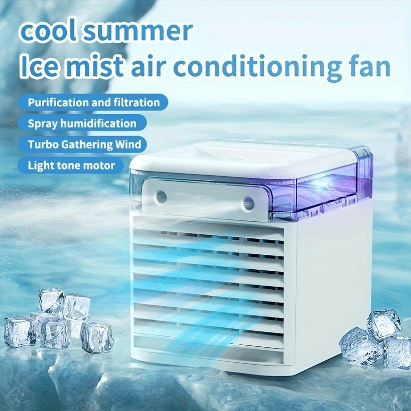 Portable Personal Air Conditioner with Mini Fan Water Tank 7 Colors for Small Rooms Office Kitchen
