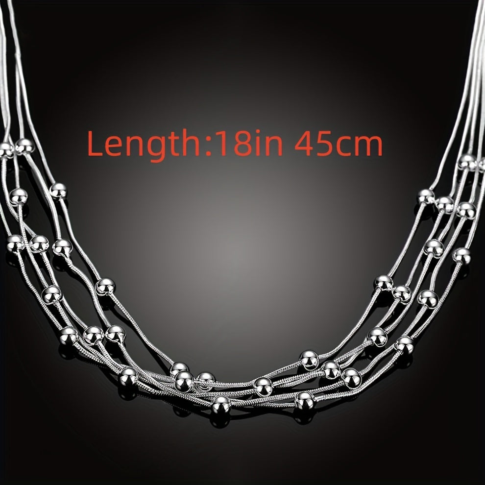 Women's Silver Plated Multi-Layer Beaded Necklace 45.72cm Snake Chain Jewelry