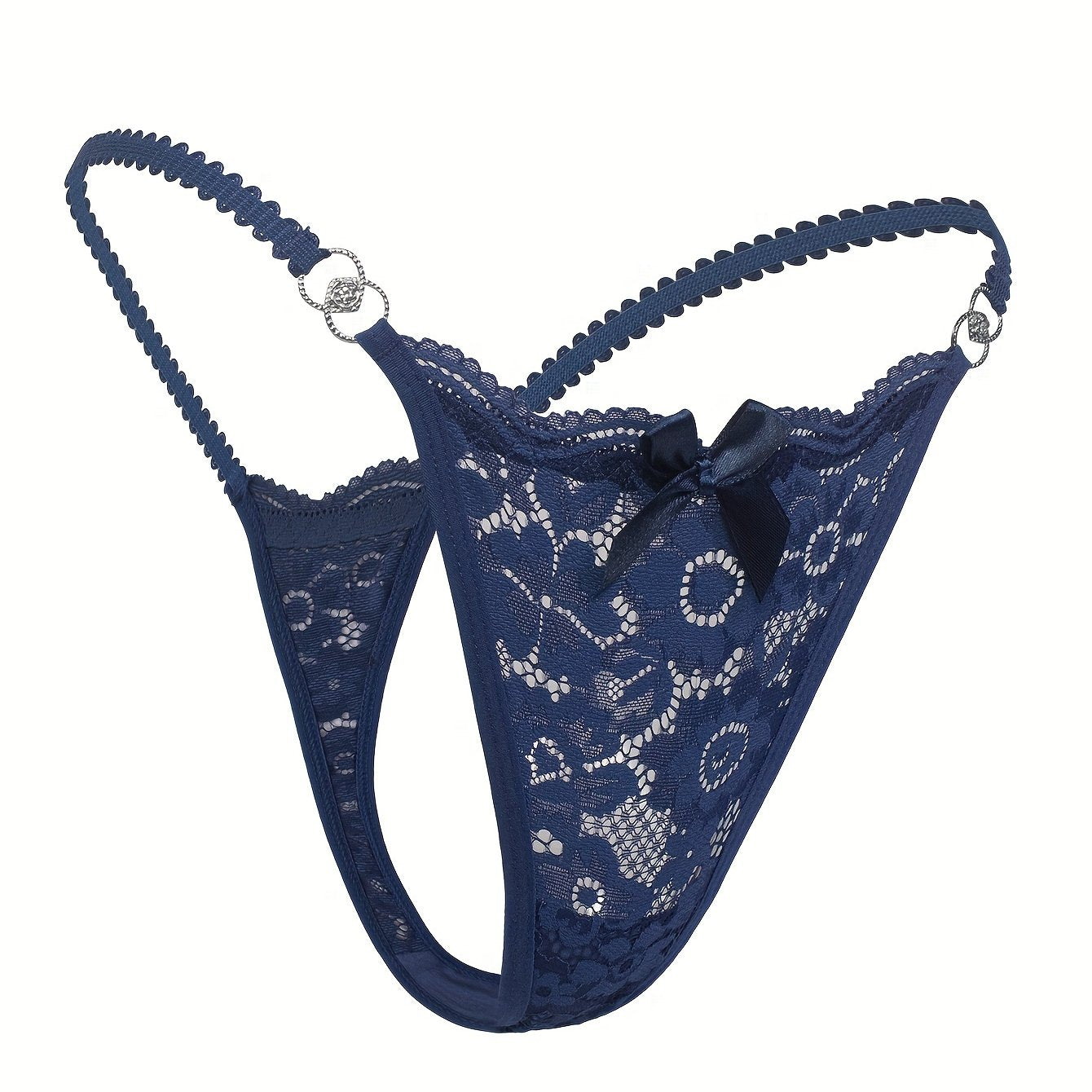Women's Floral Lace Thongs with Bow Tie Cutout Lingerie