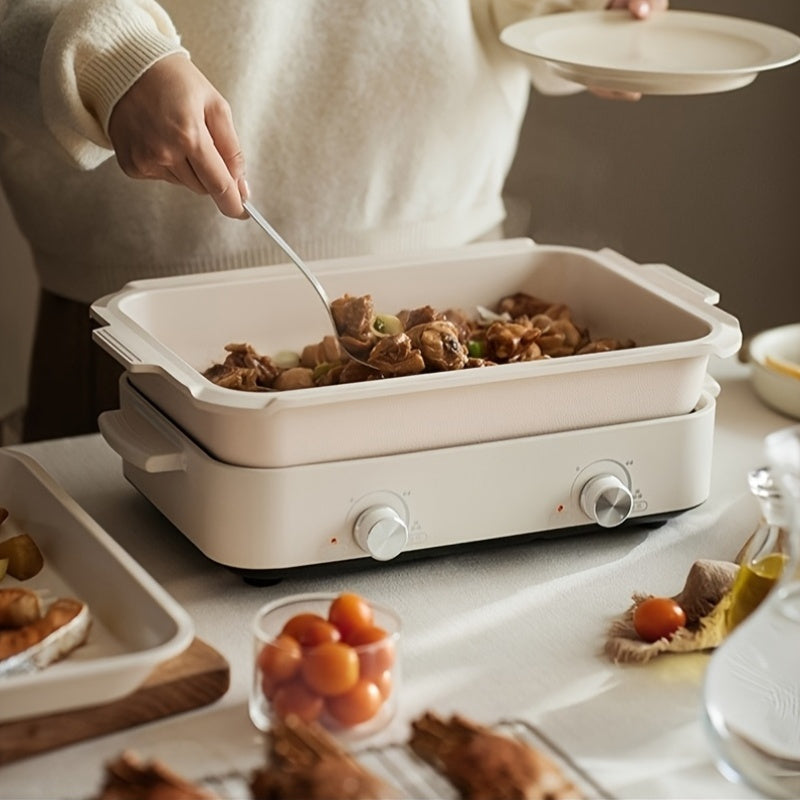 Elektr hot poti 2-zonal mustaqil harorat nazorati va Yevropa standarti rozetkasi bilan, 220-240V quvvat manbai, oson tozalash uchun ajraladigan.