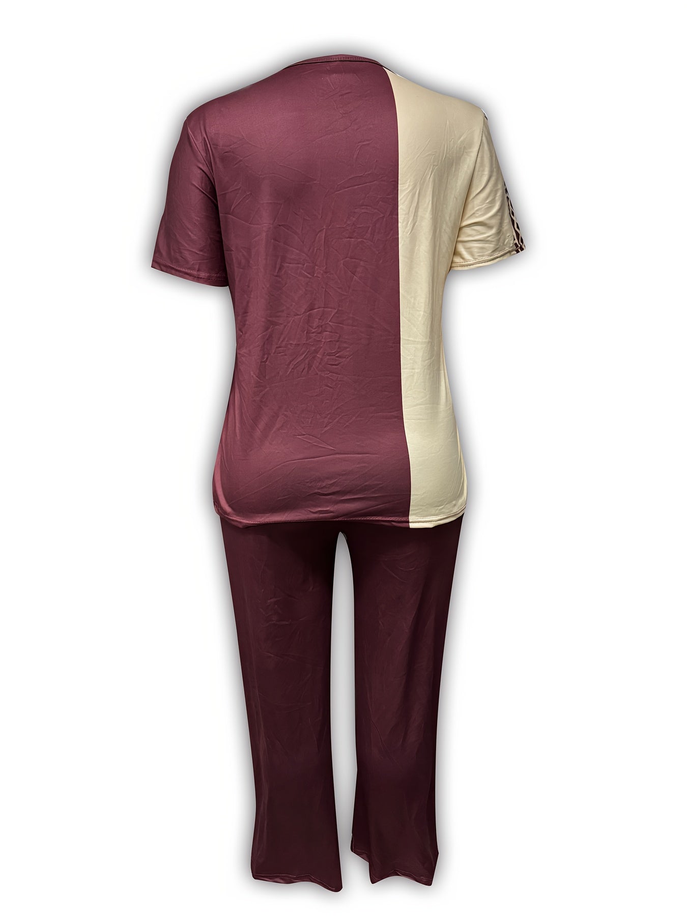 Women's Loose-Fitting Long Pants Set Brown Khaki Checkered Pattern