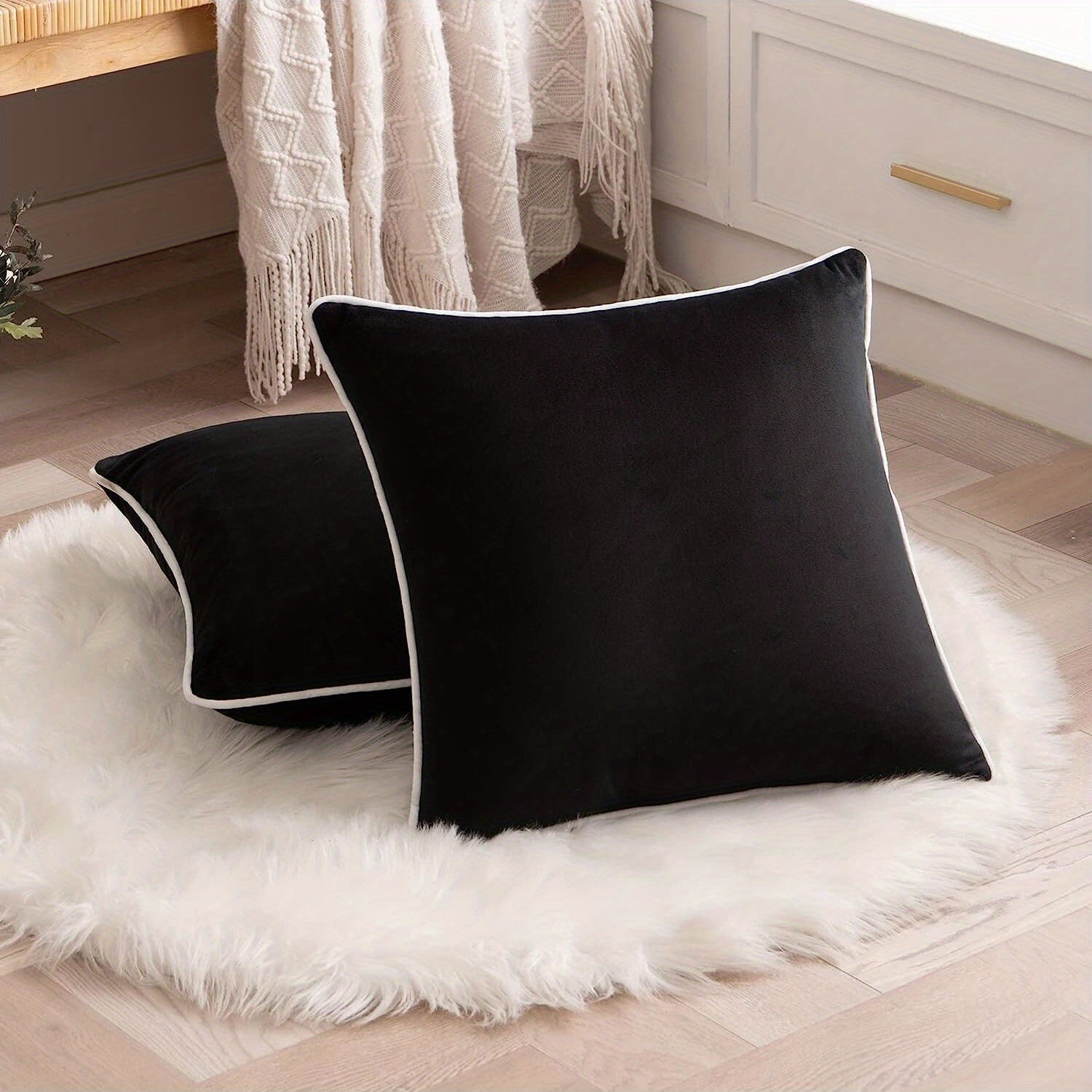 Black Square and Rectangle Pillowcase Solid Color Fabric for Living Room or Bedroom