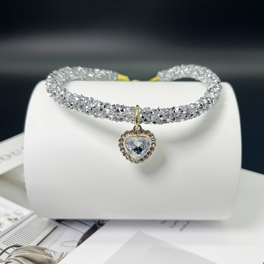 Sparkling Pet Collar with Heart Pendant for Small Dogs and Cats