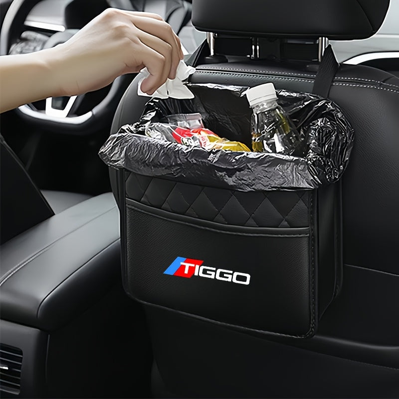 Multifunctional Faux Leather Car Storage Box With Cup Holder and Phone Pocket