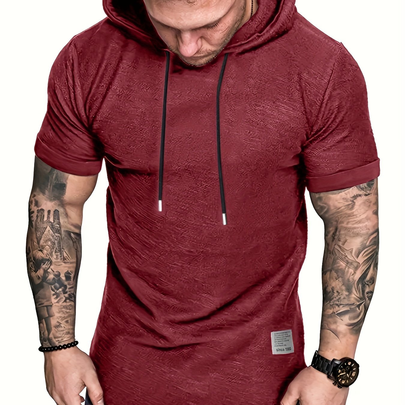 Camiseta con capucha para hombre de talla grande de manga corta para verano, casual, suelta, de poliéster