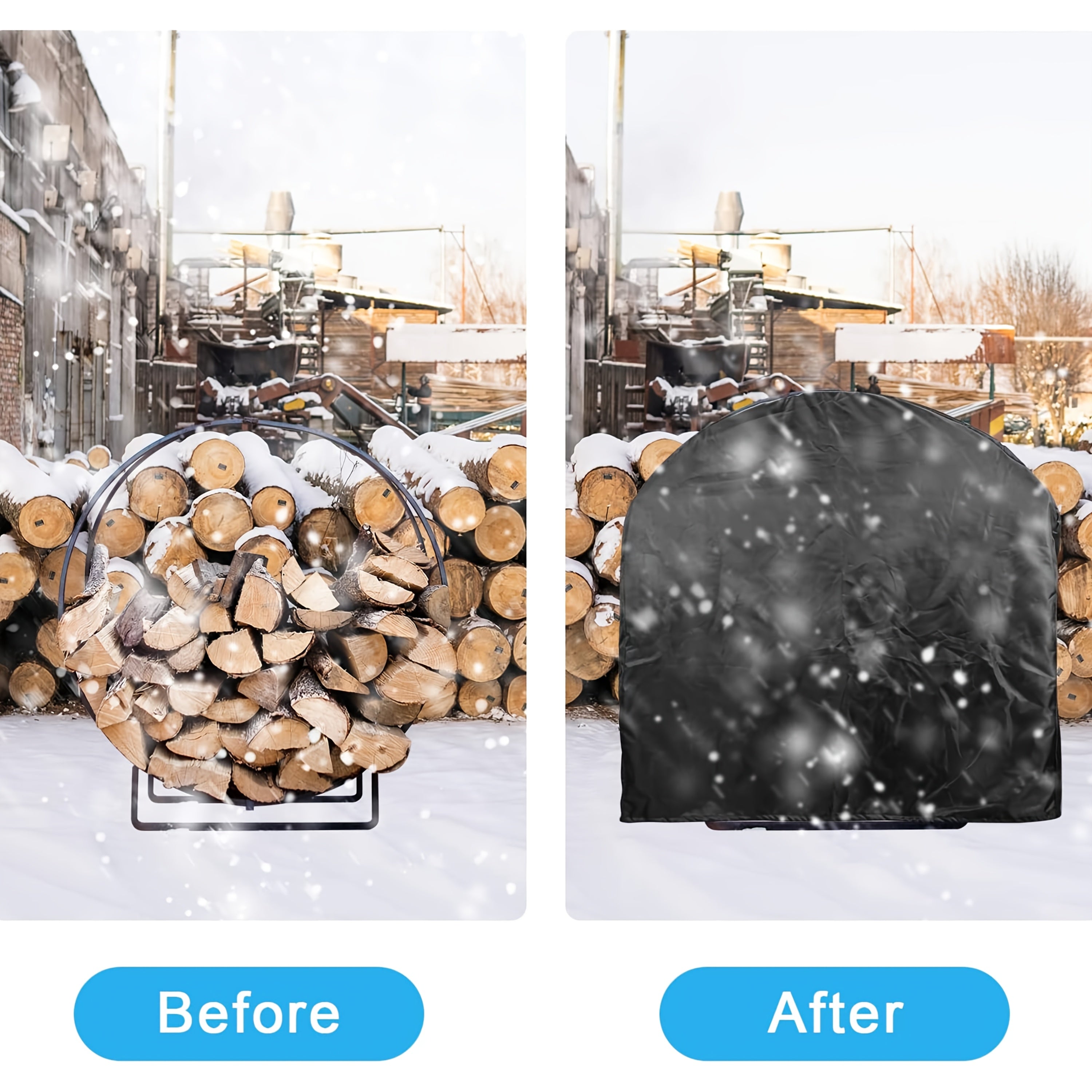 Waterproof Outdoor Log Rack Cover with Zipper and Wind Buckle for Firewood Storage