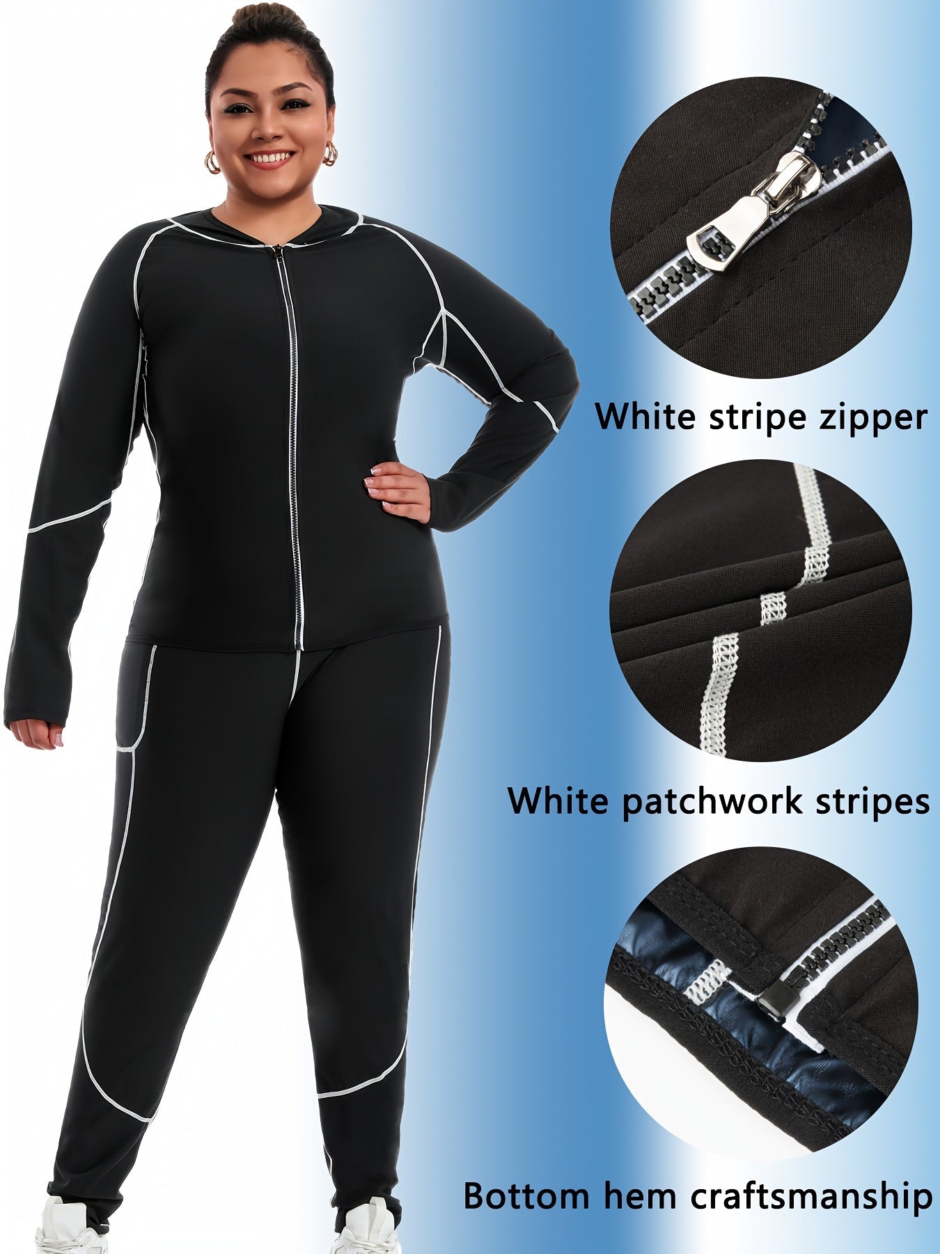 Plus Size Women's Shapewear Suit for Autumn Winter Patchwork Long Sleeve Waist Trimmer Yoga Set