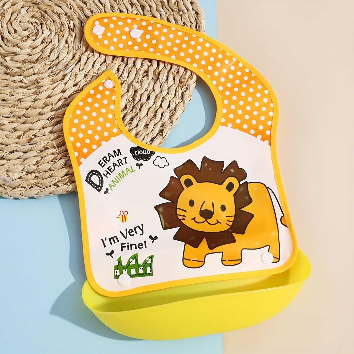 Kids Waterproof Cartoon Bib with Snap Closure, Detachable, Washable