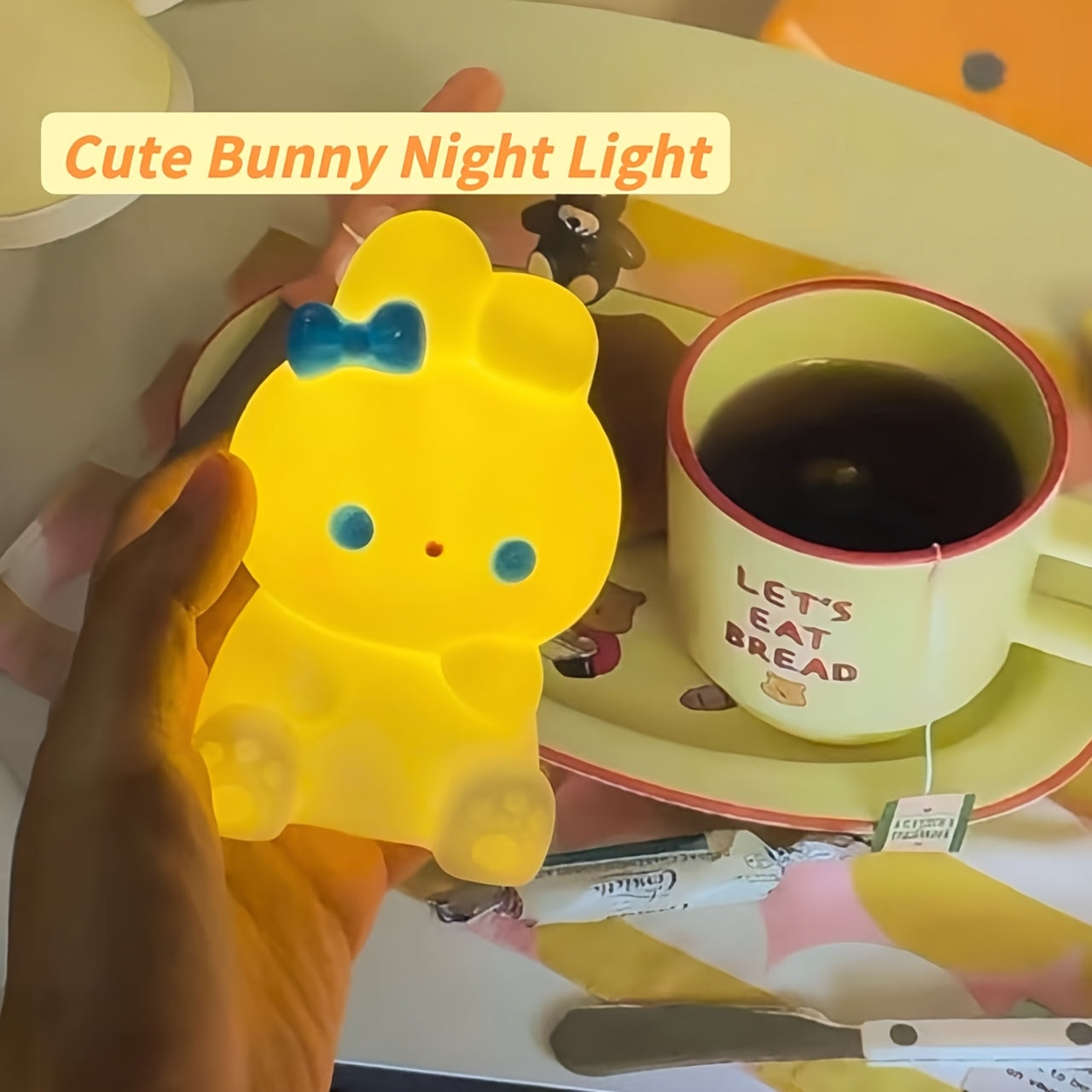 Plastic Asian Style Rabbit Table Lamp with Soft Lighting Battery Operated for Home Decor