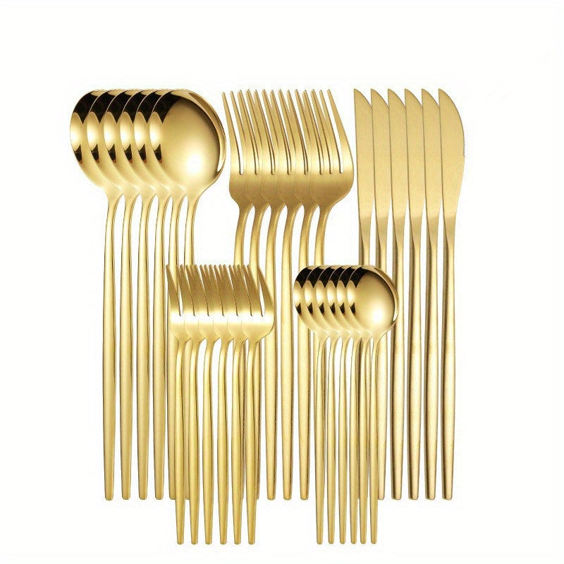 30-частный набор португальских столовых приборов из нержавеющей стали с тонкими ручками, идеальный для стейка, ужина и десерта, идеально подходит для домохозяйств, отелей и ресторанов.