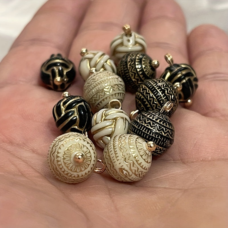 Set of 12 Vintage-Style Round Plastic Buttons with Gold Accents for Jewelry Making