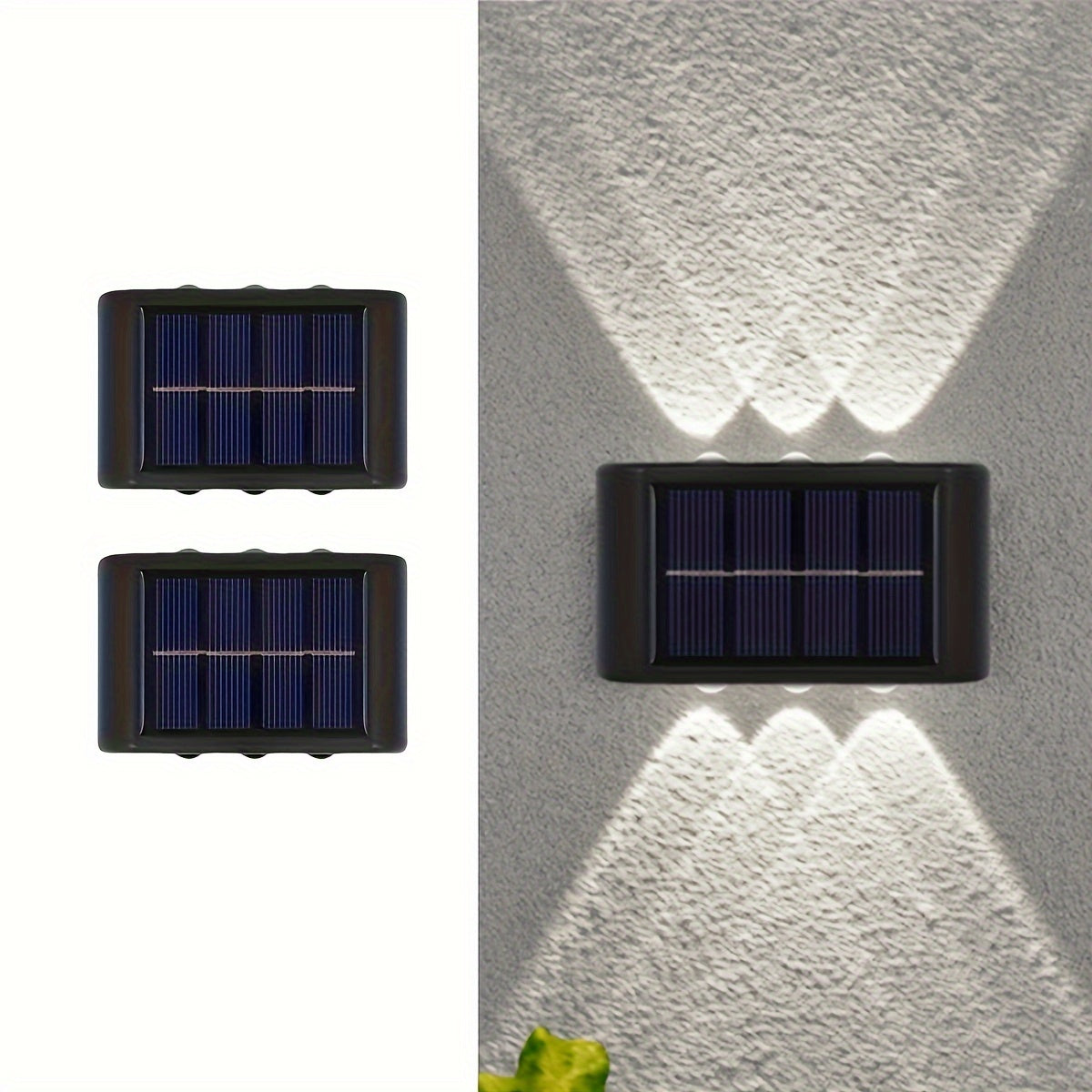 Lámparas solares de pared para exteriores, pack de 2, 6LED, doble color, cálido y frío, control de luz inteligente, jardín, patio, calle, paisaje