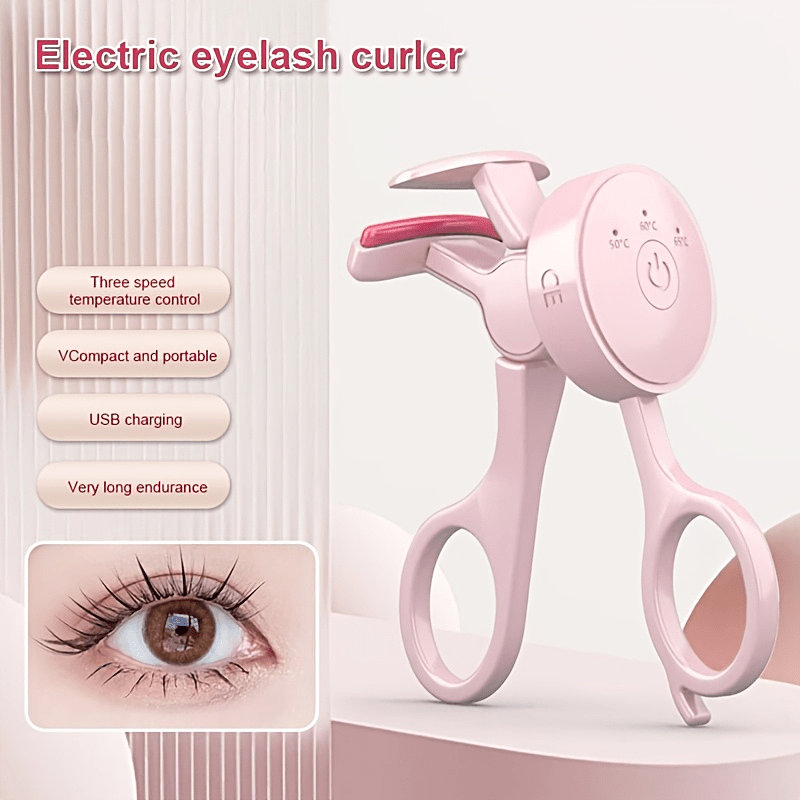 Electric Eyelash Curler with Temperature Control USB Rechargeable Compact Pink Beauty Tool