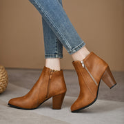 Women's Ankle Boots Faux Cover Chunky Heel Side Zipper Stylish