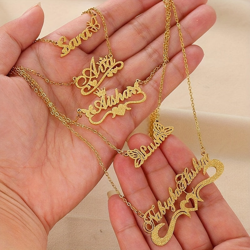Personalized Gold Name Necklace for Women with Glitter Letter Pendant