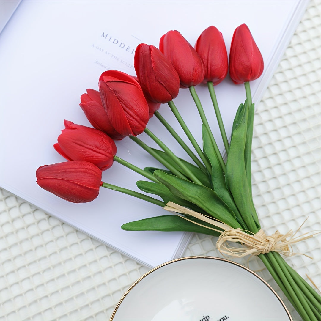 Sun'iy tulip gullari to'plami 9, 18 yoki 27 dona, uy ofisi bezatish, to'ylar, partiyalar, sovg'alar uchun