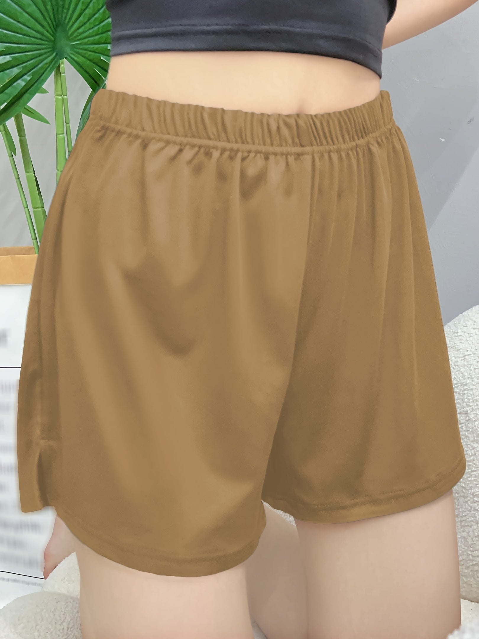 Women's Casual Sleep Shorts Plus Size Solid Elastic Waist Lounge Shorts