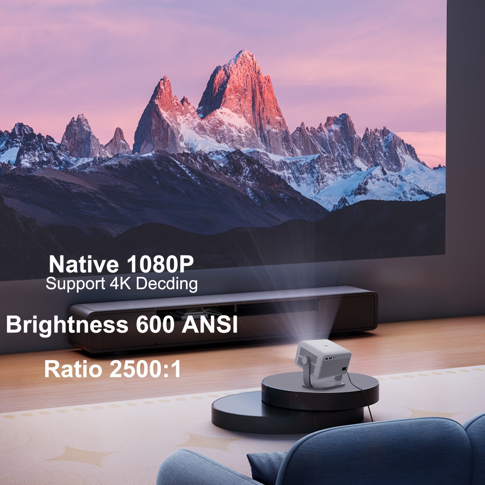 Smart Projector Full HD 4K with Auto Focus Wireless Casting for Home Theater