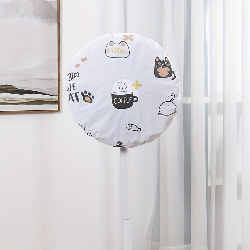 Cute Cat and Coffee Pattern Electric Fan Dust Cover for Patio Ground Fans