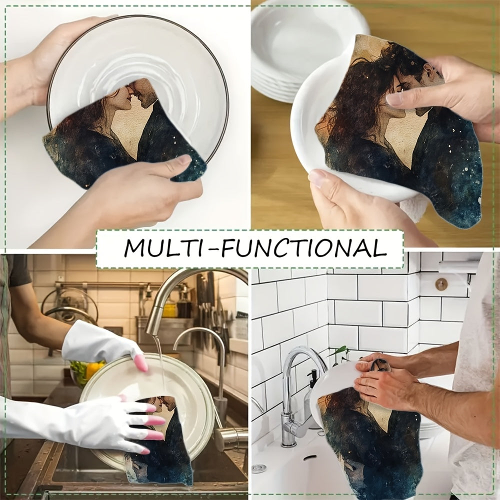 2pcs Romantic Watercolor Kitchen Towels Absorbent Dish Hand Towels