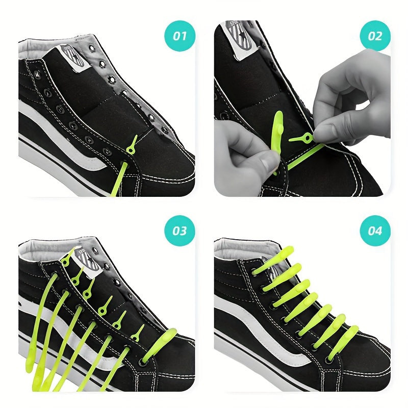 Kids Adults Colorful Silicone Elastic No-Tie Shoelaces for Sneakers