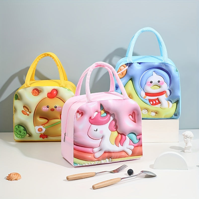 Insulated Aluminum Film Lunch Bag Waterproof Oil-Proof Portable Cartoon Design for Autumn Winter Travel