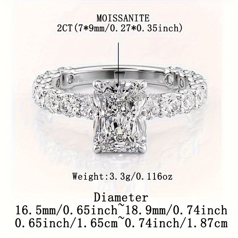 Women’s 2ct Moissanite Engagement Ring Silver April Birthstone Wedding Anniversary Gift