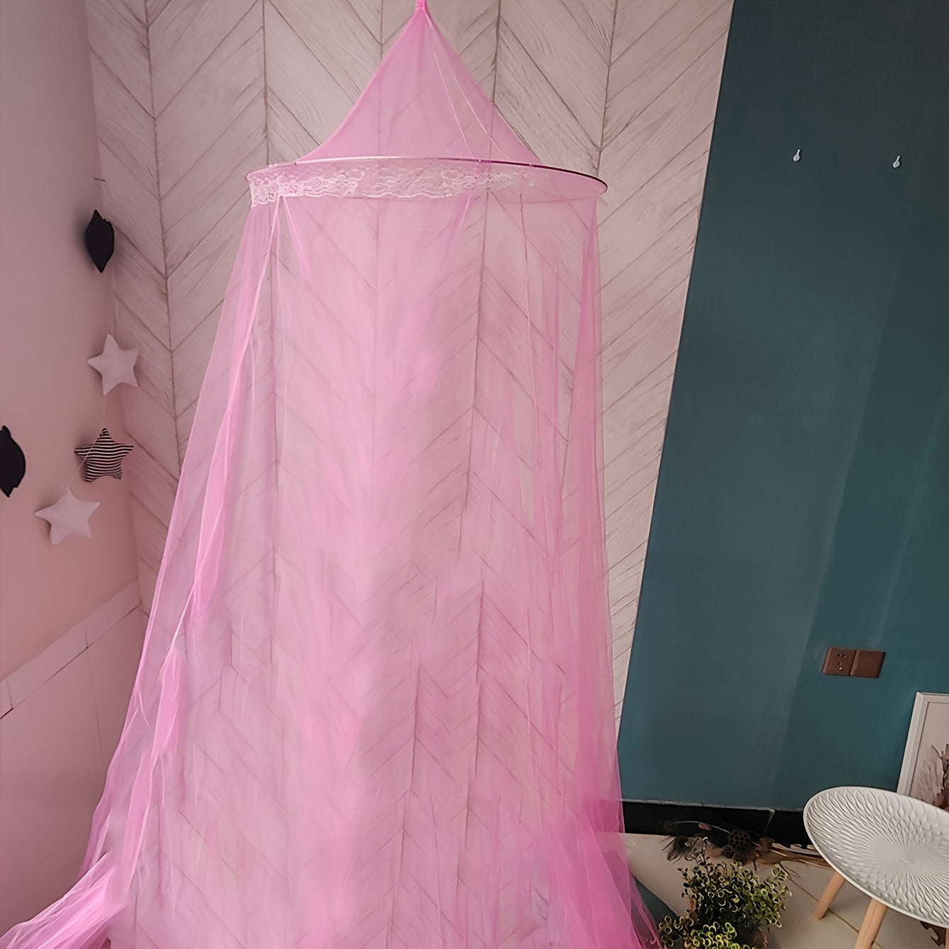 Round Dome Bed Canopy Princess Style Woven Polyester Fits Twin to King Size