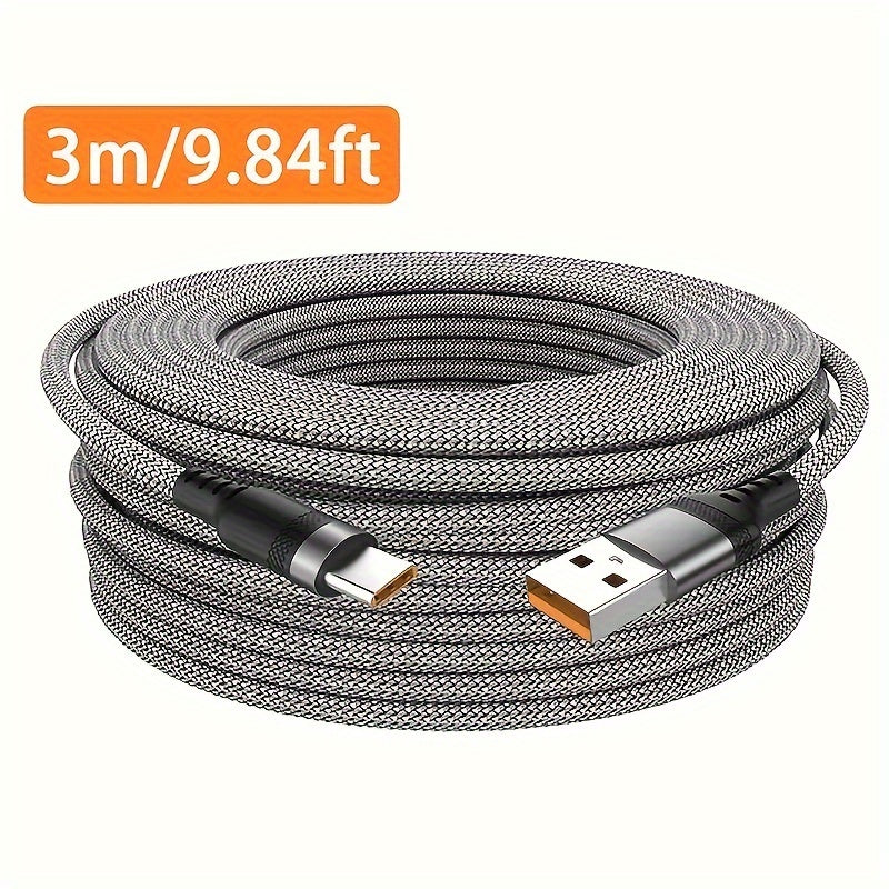 Fabric Flat USB-C Charging Cable 66W 6A Quick Charge for Smartphones and Devices
