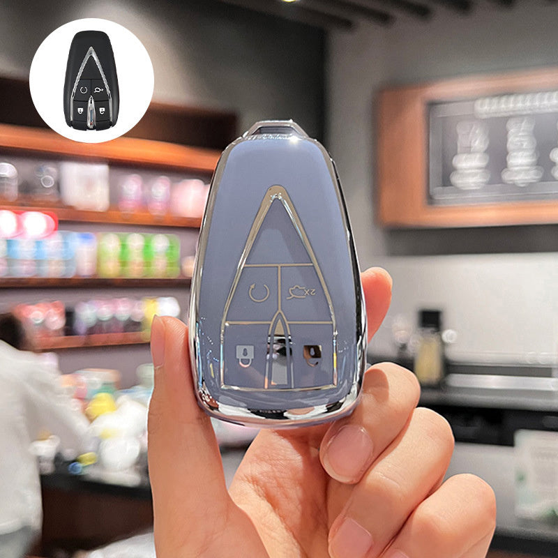 Car Remote Fob Cover TPU Key Case with 4 Buttons and Keychain Protector