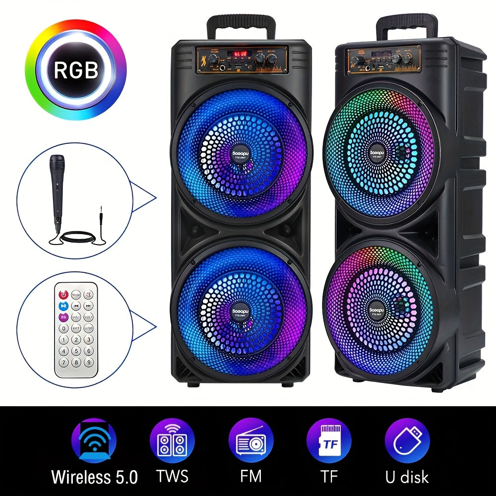 Altavoz estéreo Bluetooth portátil de alta potencia con luces LED, USB, inalámbrico, refuerzo de graves, audio de alta resolución