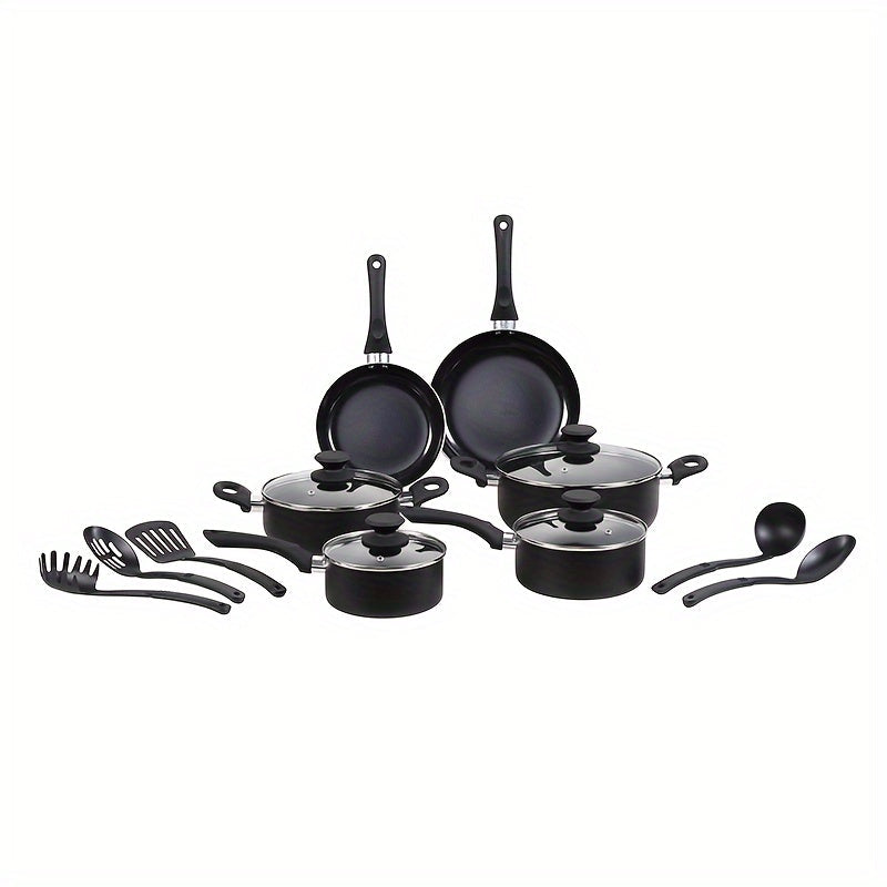 15-Piece Nonstick Cookware Set with Ceramic Finish Aluminum Soup Pot Frying Pans