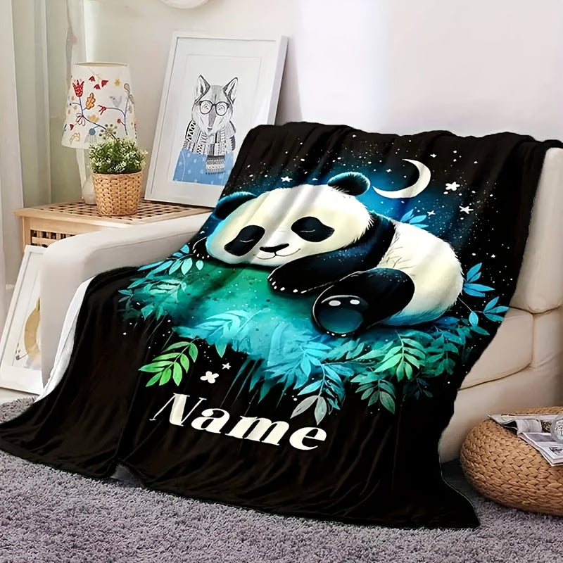 Personalized Cozy Panda Print Flannel Blanket Hypoallergenic Machine Washable Multipurpose