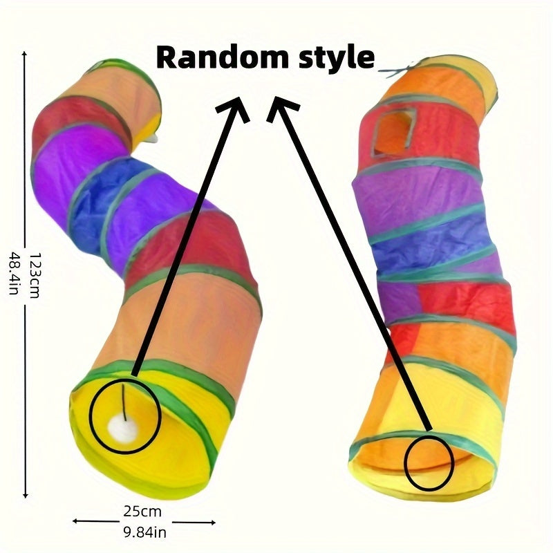 Plaid Foldable Cat Tunnel with Play Ball Durable Polyester Interactive Kitten Toy