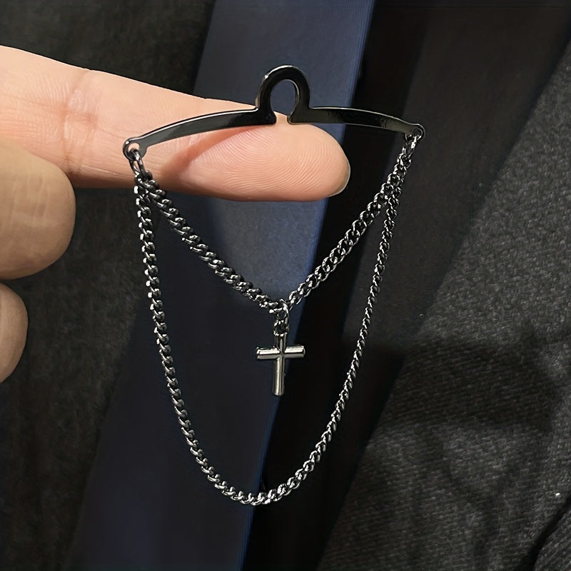Men's Tie Clip Set with Cross Tie Buckle and Chain Elegant Fashion Accessory