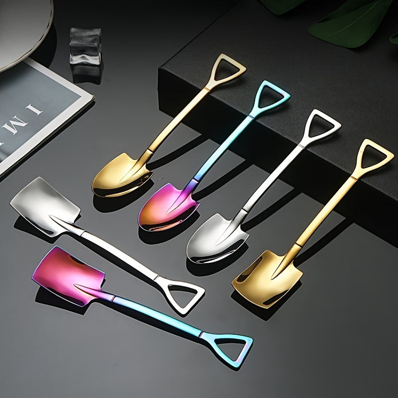 Set of 8 Mini Stainless Steel Shovel Spoons for Desserts Coffee Fruit Ice Cream