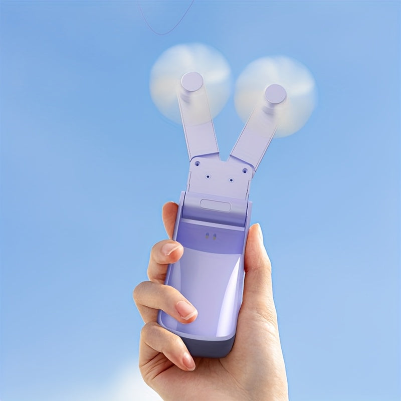Mini fan with dual heads, strong wind, long-lasting battery, USB rechargeable, lightweight cooling