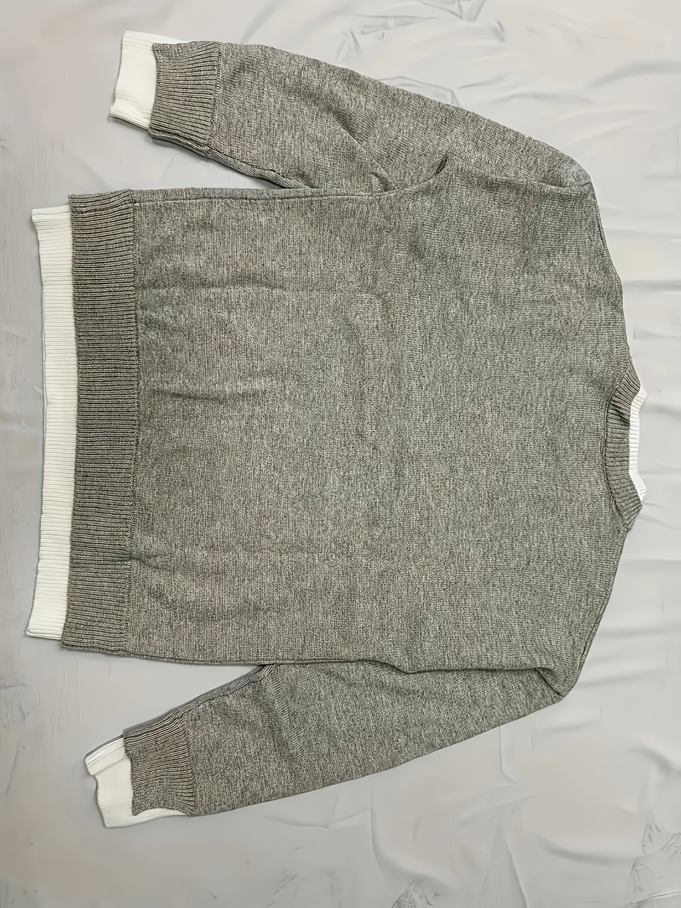 Plus Size Women's Color-Block Pullover Sweater Soft Pink White Casual Long Sleeve