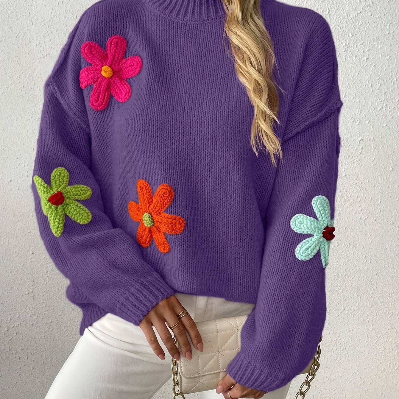 Plus Size Women's Color Block Sweater Asymmetrical Round Neck Pullover