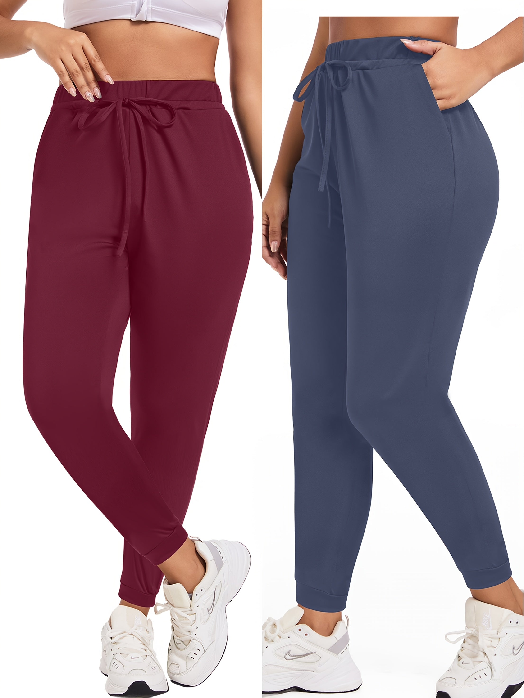 Women's Plus Size Jogger Pants Solid Color Elastic Waist Polyester Athletic Yoga Leggings