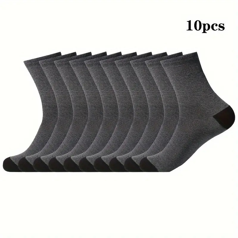Men's Mid-Calf Athletic Socks Black 10 Pairs Breathable Polyester Ribbed Cuff