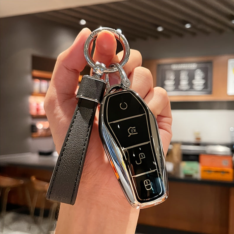 Car Key Case TPU Cover for EV Remote Control with Leather Buckle
