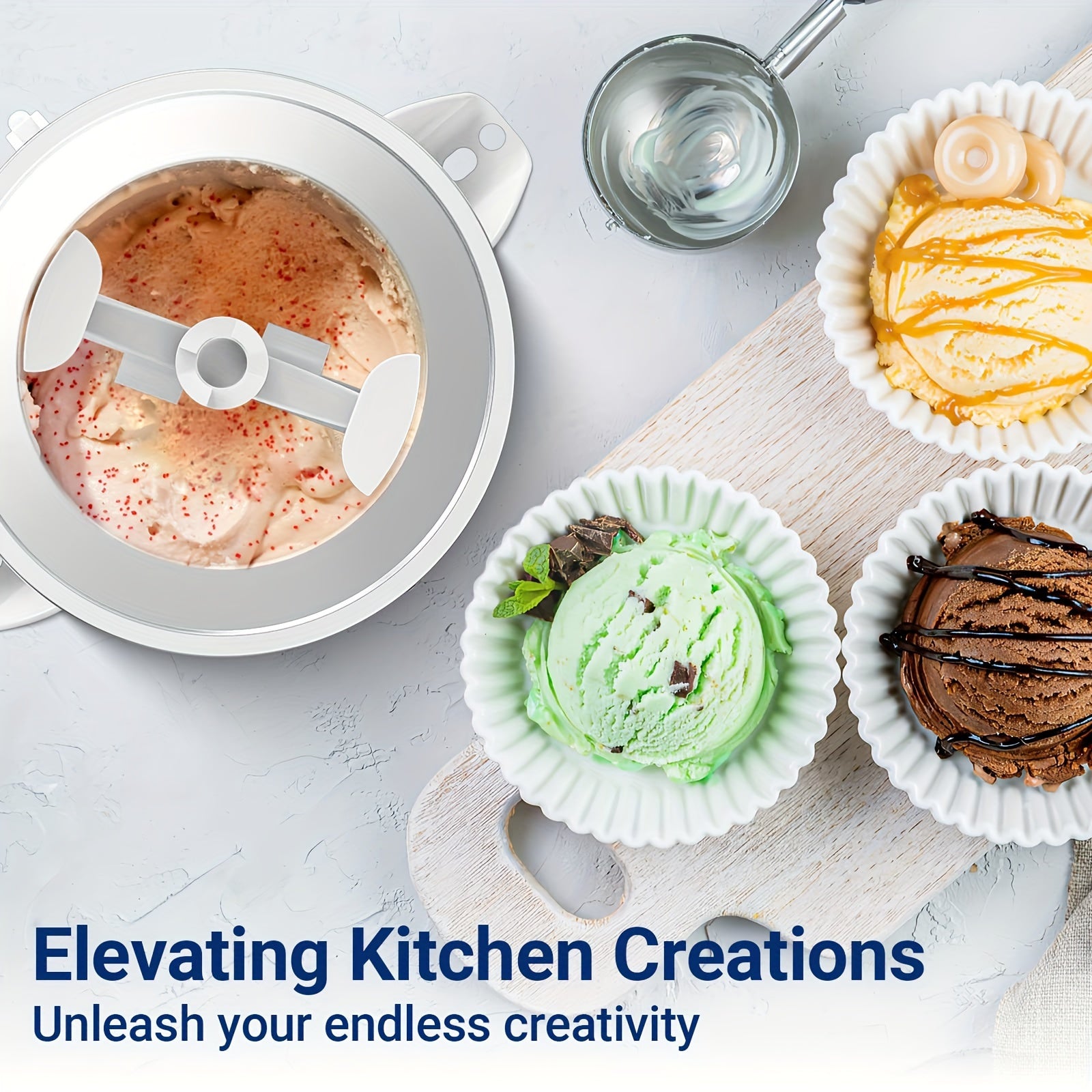 Stand mixer uchun muzqaymoq tayyorlash uchun qo'shimcha, muzli yogurt va sorbet idishlariga mos keladi