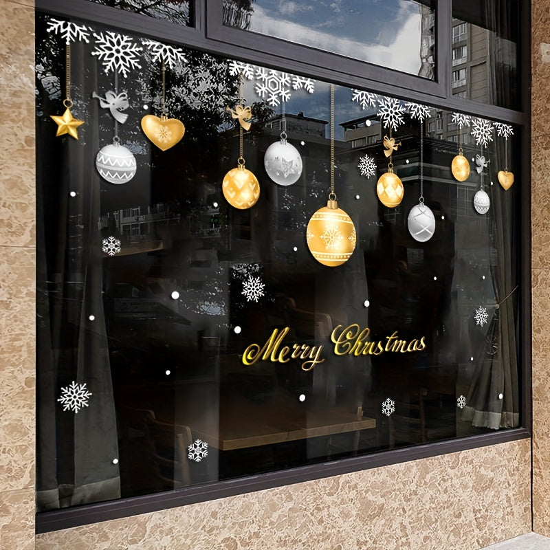 Holiday Decor Decals Snowflakes and Ornaments Static Window Stickers for Glass Doors