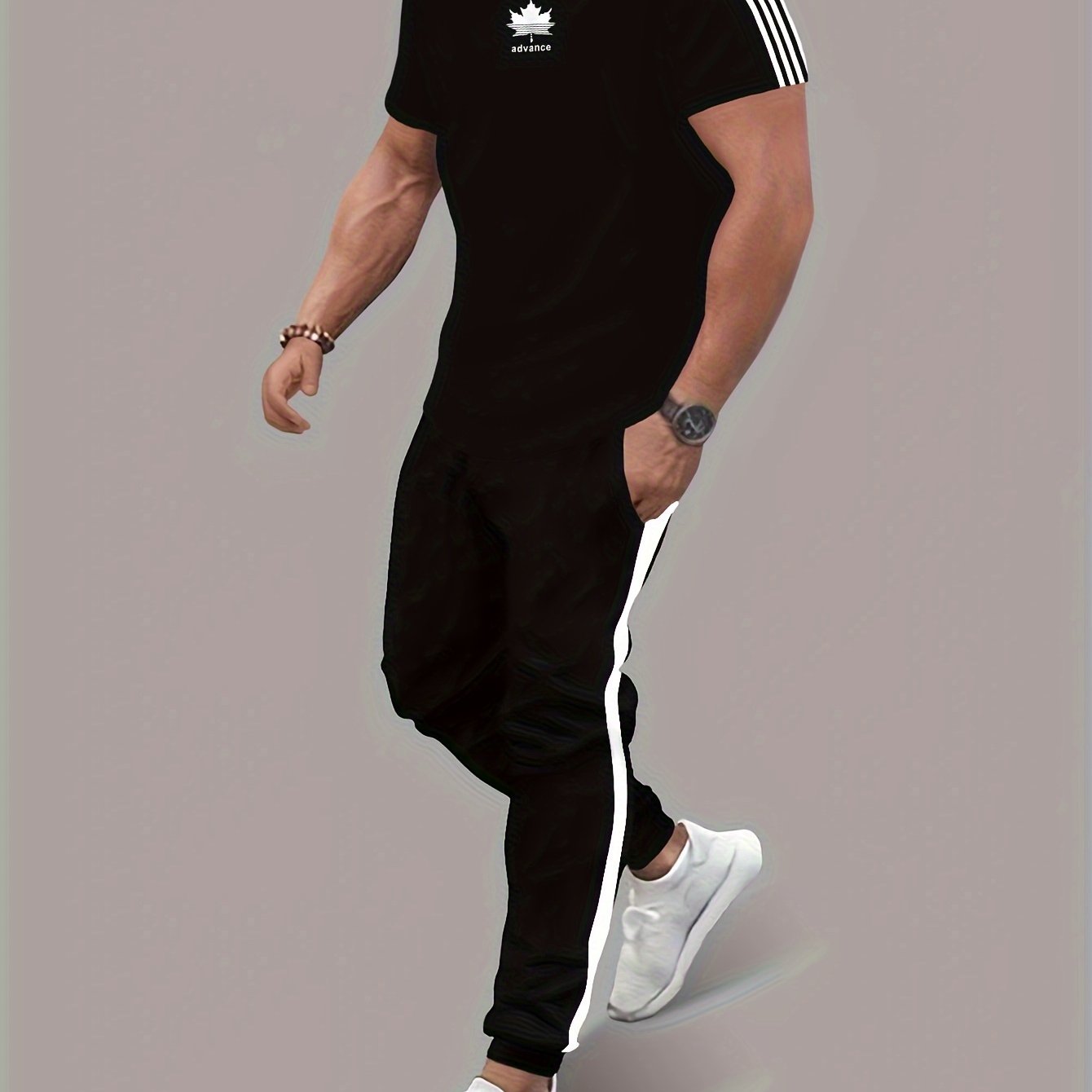 Casual Print Polyester Knit Set with Crew Neck and Regular Fit