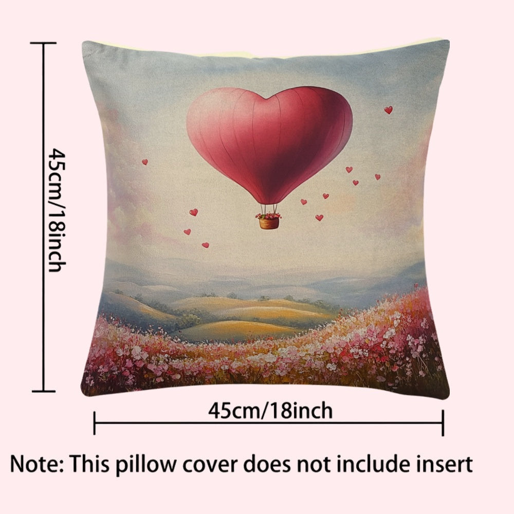 Heart-Shaped Balloon Design Square Cushion Cover 45.72cm Polyester Washable