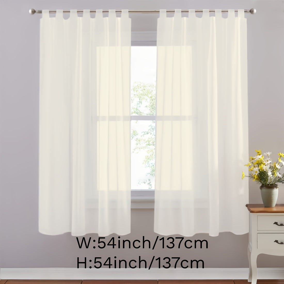 Set of 2 White Sheer Curtains with Tab Tops for Bedroom Living Room Dining Room